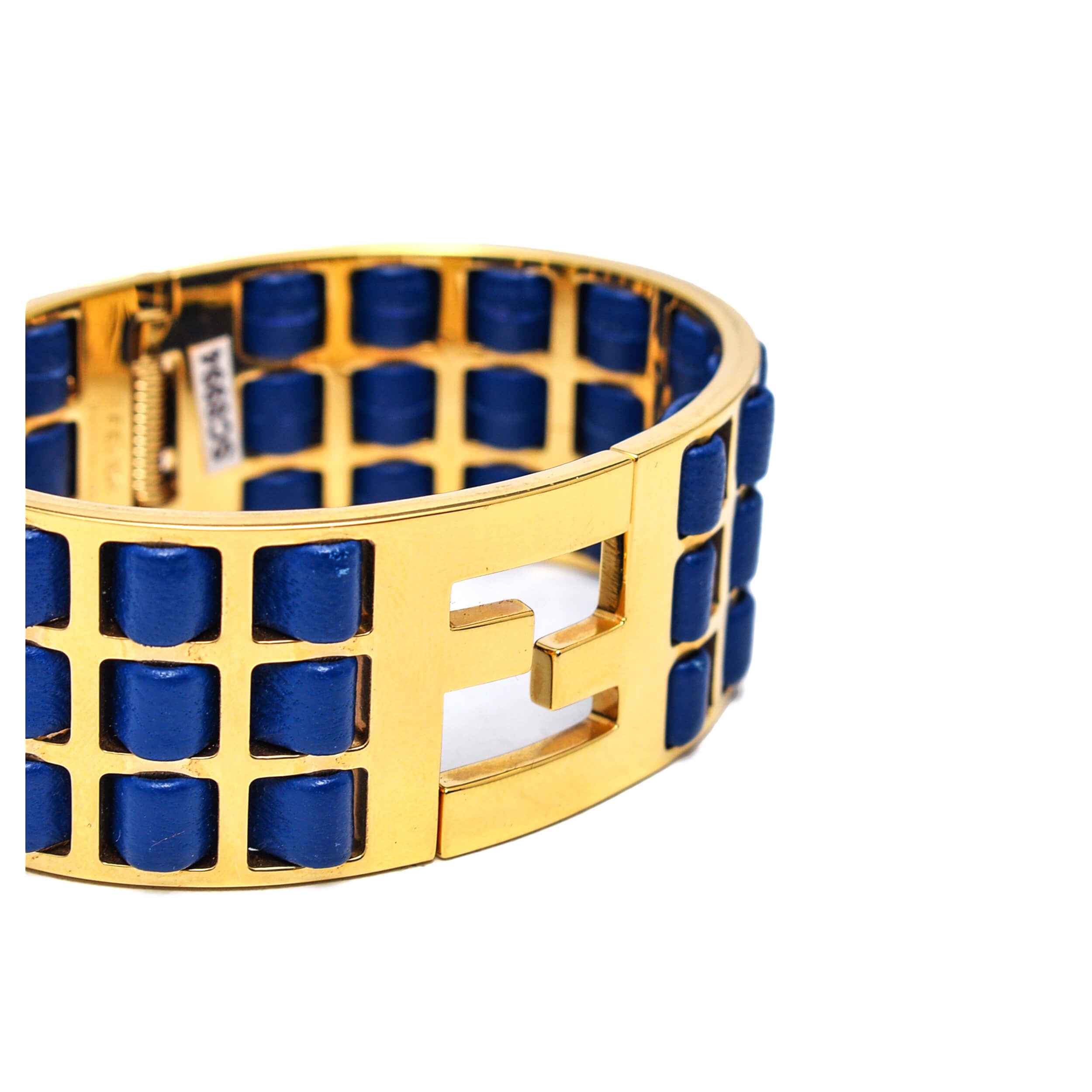 Fendi - Gold Tone&Navy Leather Fendista Bracelet M